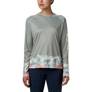 COLUMBIA Striped & Floral Multicolored Sz Large Long Sleeve SUPER TIDAL Shirt